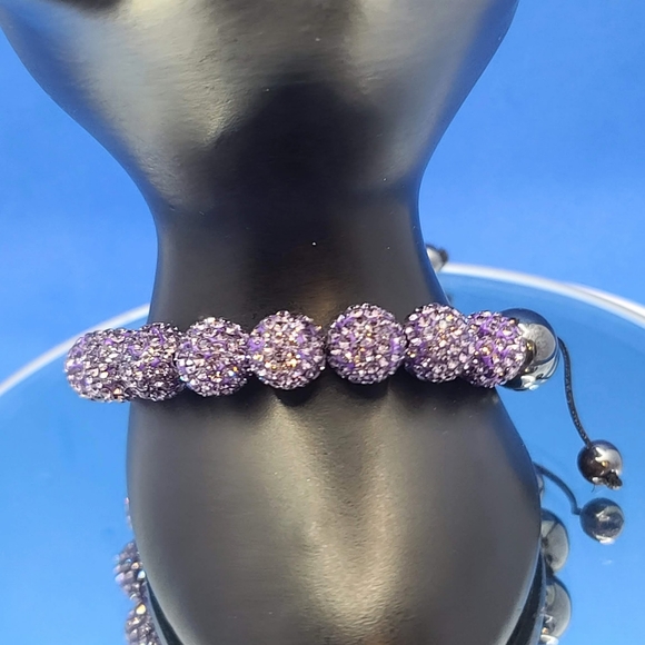 NEW Hematite & Amethyst Australian Crystal Shamballa Adjustable Beaded Bracelet - Picture 6 of 12